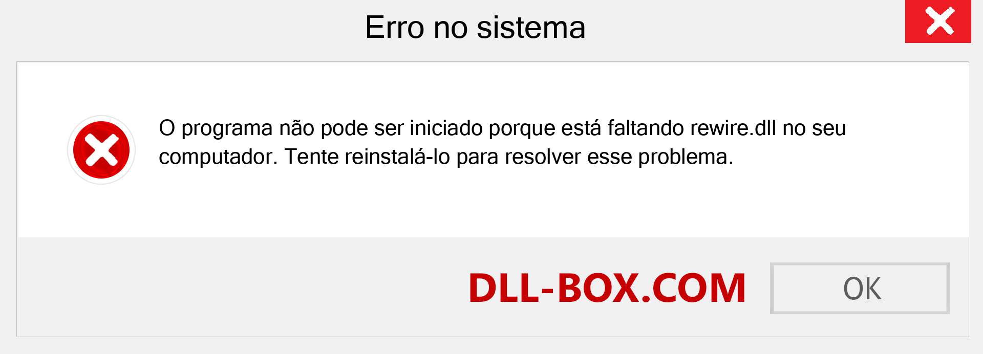 Arquivo rewire.dll ausente ?. Download para Windows 7, 8, 10 - Correção de erro ausente rewire dll no Windows, fotos, imagens